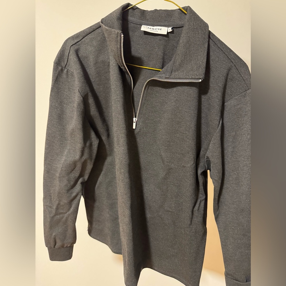 Gray Zip Up Sweater with Standing Collar - Picture 1 of 3